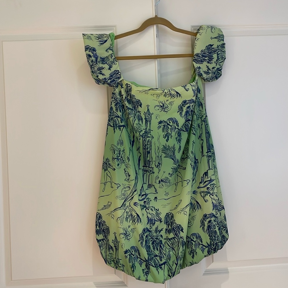 STAUD printed puff-sleeve bubble-hem mini dress, size 6, NWT!